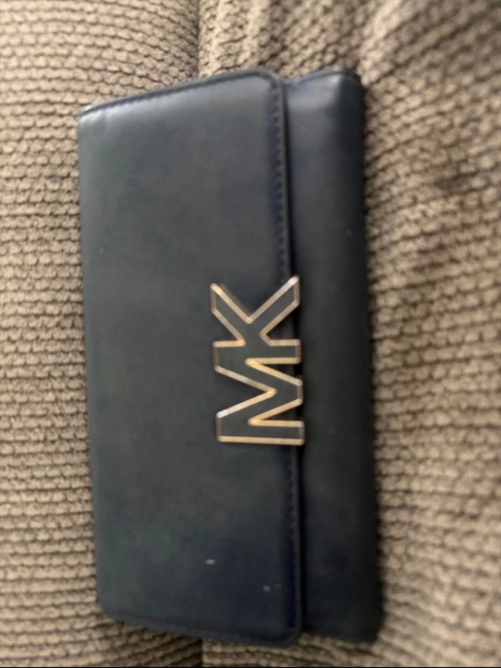 Michael Kors Navy Trifold Card & Key Holder with Gold MK Emblem